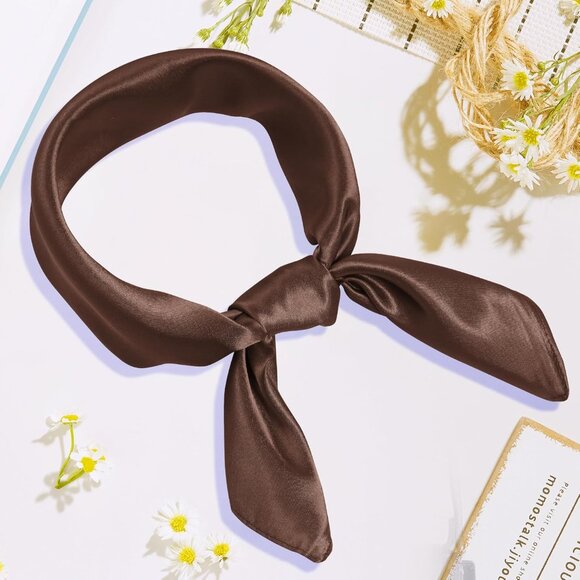 Women Coffee Chiffon Square Ribbon Neck Scarf Satin Handkerchief For Halloween - Picture 3 of 7